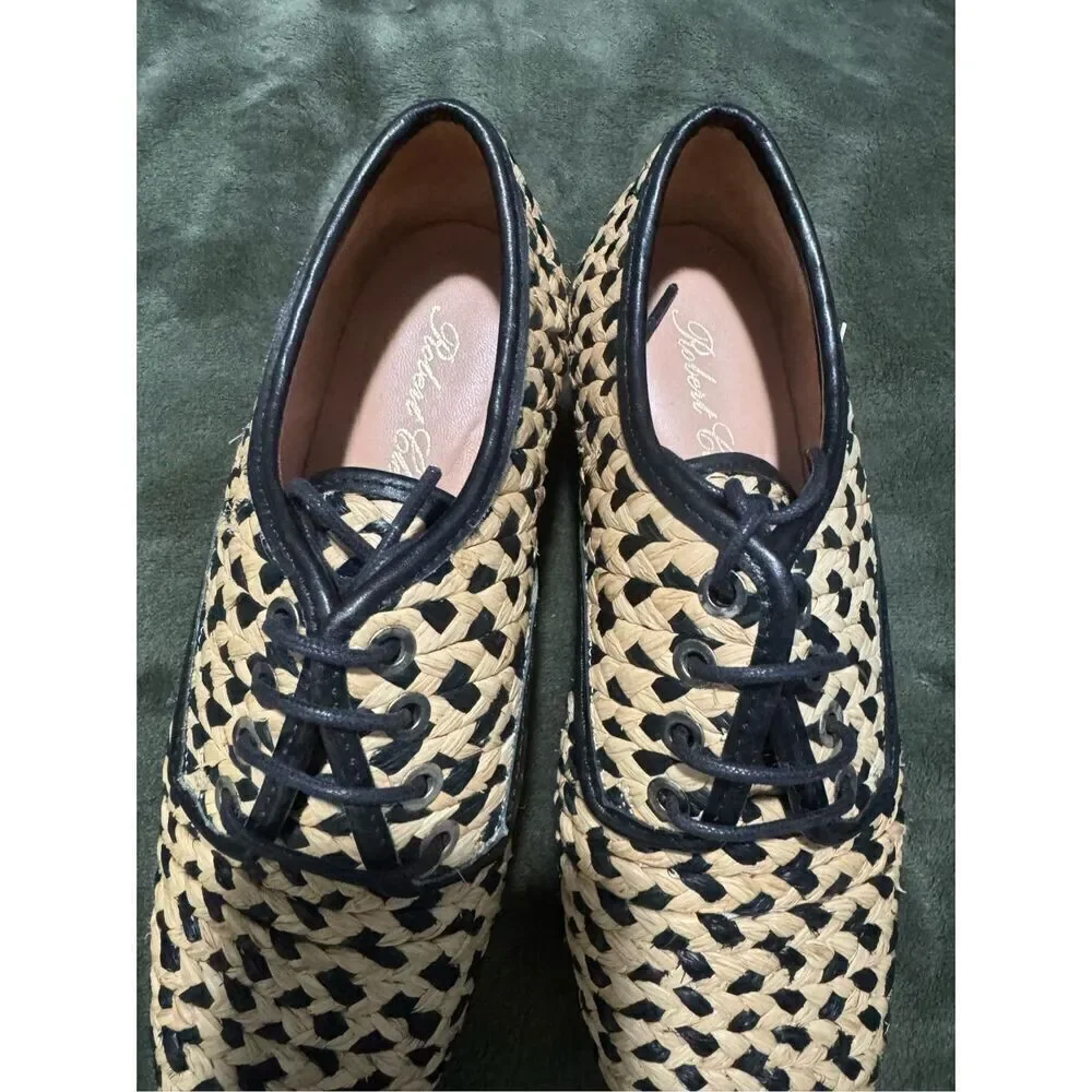 Robert Clergerie woven braided Raffia oxford lace up platform shoes 36